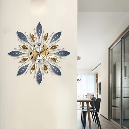 21.6 in - GOLDEN BLUE METAL LEAF DESIGN WALL CLOCK