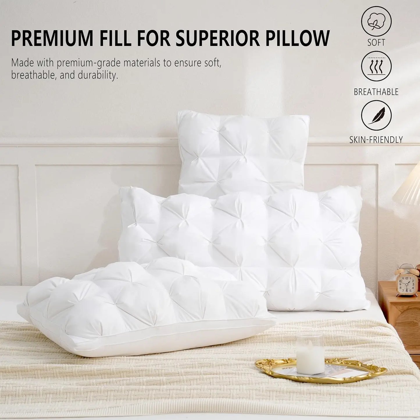 SET of 2 - QUEEN SIZE FLUFFY DOWN BED PILLOWS SOFT