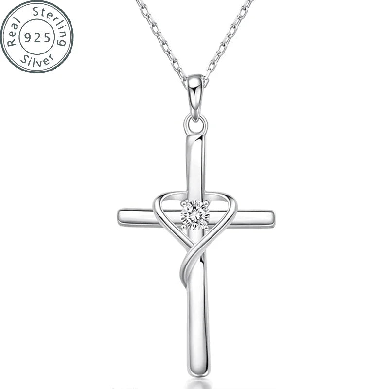 925 STERLING SILVER ZIRCON JEWELRY CROSS NECKLACE PENDANT