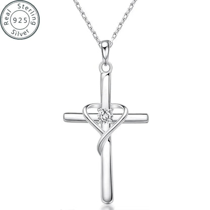 925 STERLING SILVER ZIRCON JEWELRY CROSS NECKLACE PENDANT