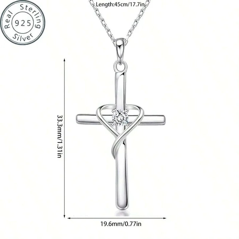 925 STERLING SILVER ZIRCON JEWELRY CROSS NECKLACE PENDANT