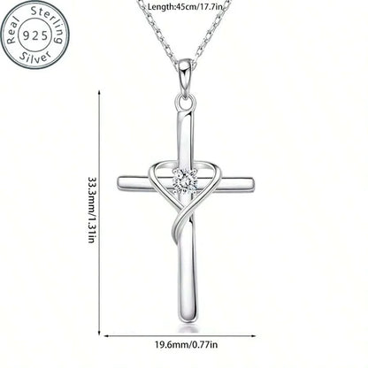 925 STERLING SILVER ZIRCON JEWELRY CROSS NECKLACE PENDANT