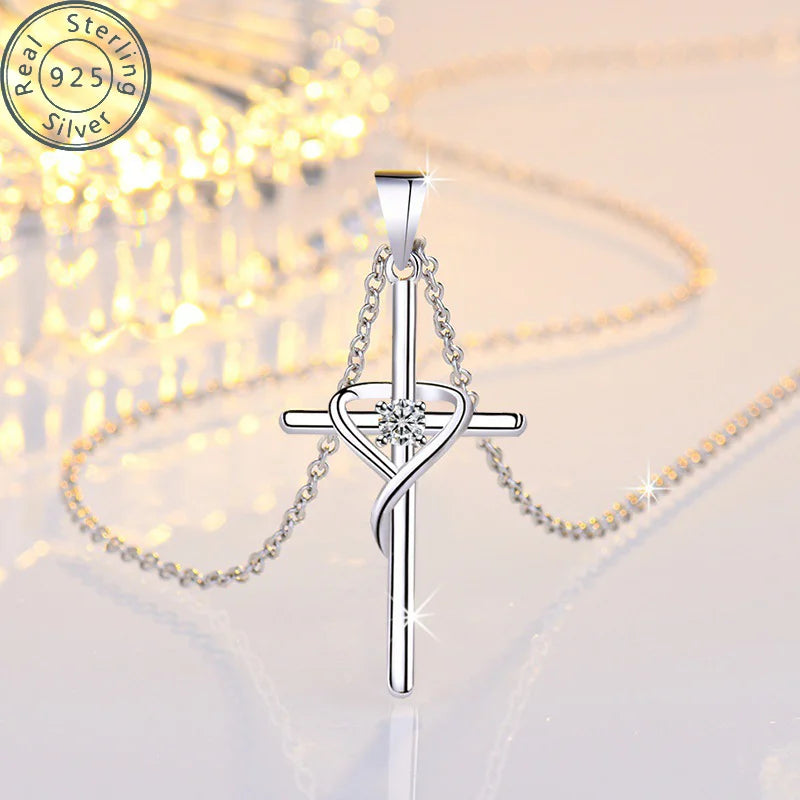 925 STERLING SILVER ZIRCON JEWELRY CROSS NECKLACE PENDANT