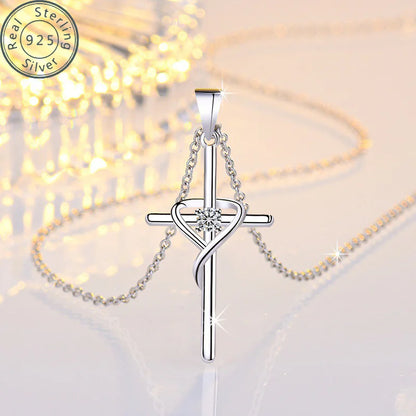 925 STERLING SILVER ZIRCON JEWELRY CROSS NECKLACE PENDANT