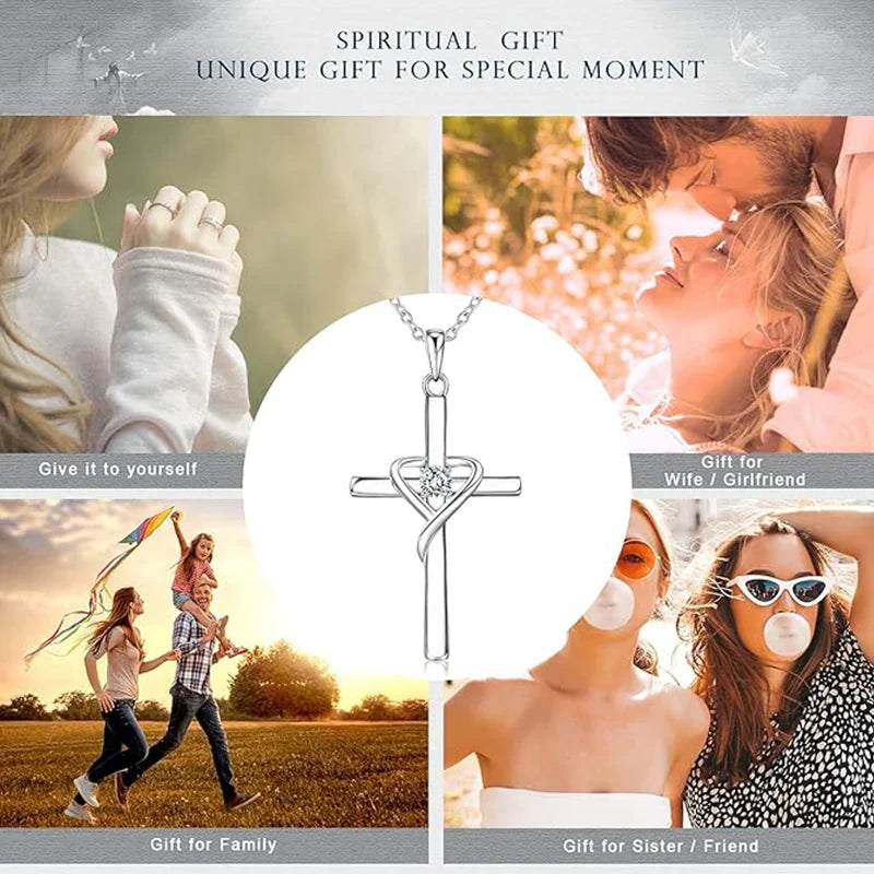 925 STERLING SILVER ZIRCON JEWELRY CROSS NECKLACE PENDANT