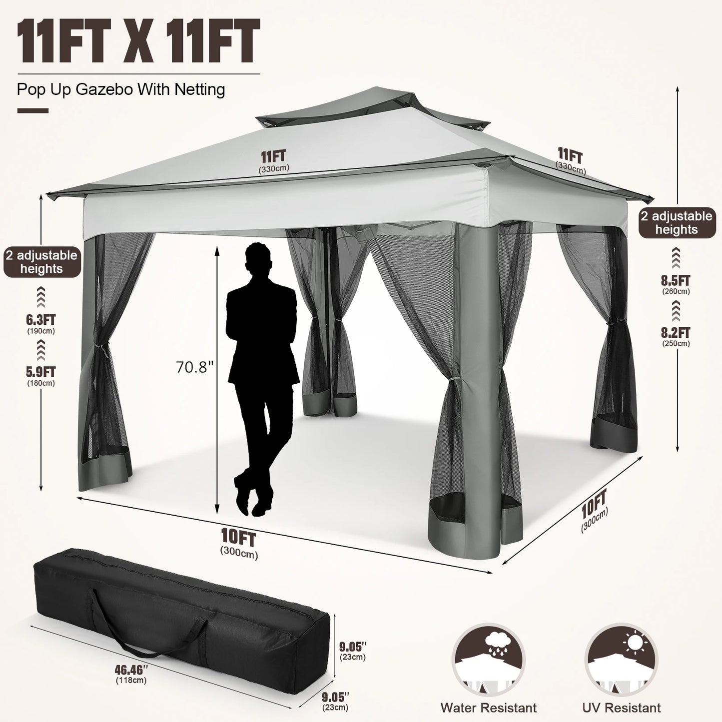 11-Feet x 11-Feet - Pop-Up Backyard Gazebo W/Mosquito Netting & Carrying Bag