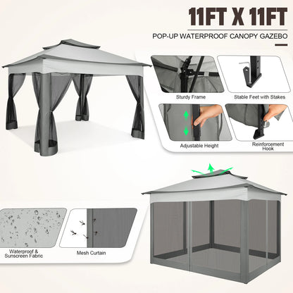 11-Feet x 11-Feet - Pop-Up Backyard Gazebo W/Mosquito Netting & Carrying Bag