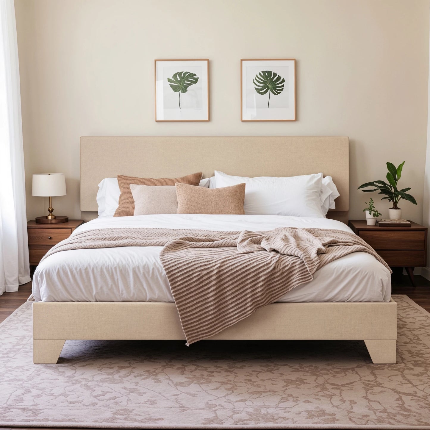 55 7/16in x 59in x 734.8in - SOFT LINEN UPHOLSTERED BED FRAME W/ADJUSTABLE HEADBOARD