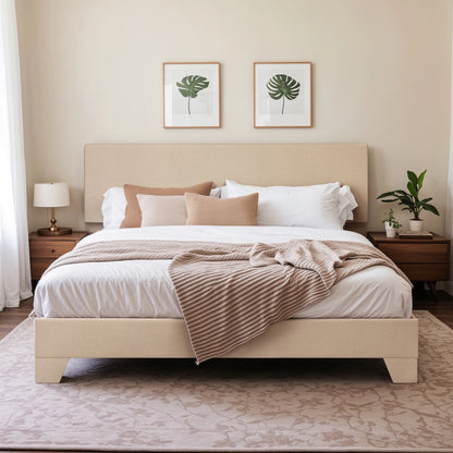 55 7/16in x 59in x 734.8in - SOFT LINEN UPHOLSTERED BED FRAME W/ADJUSTABLE HEADBOARD