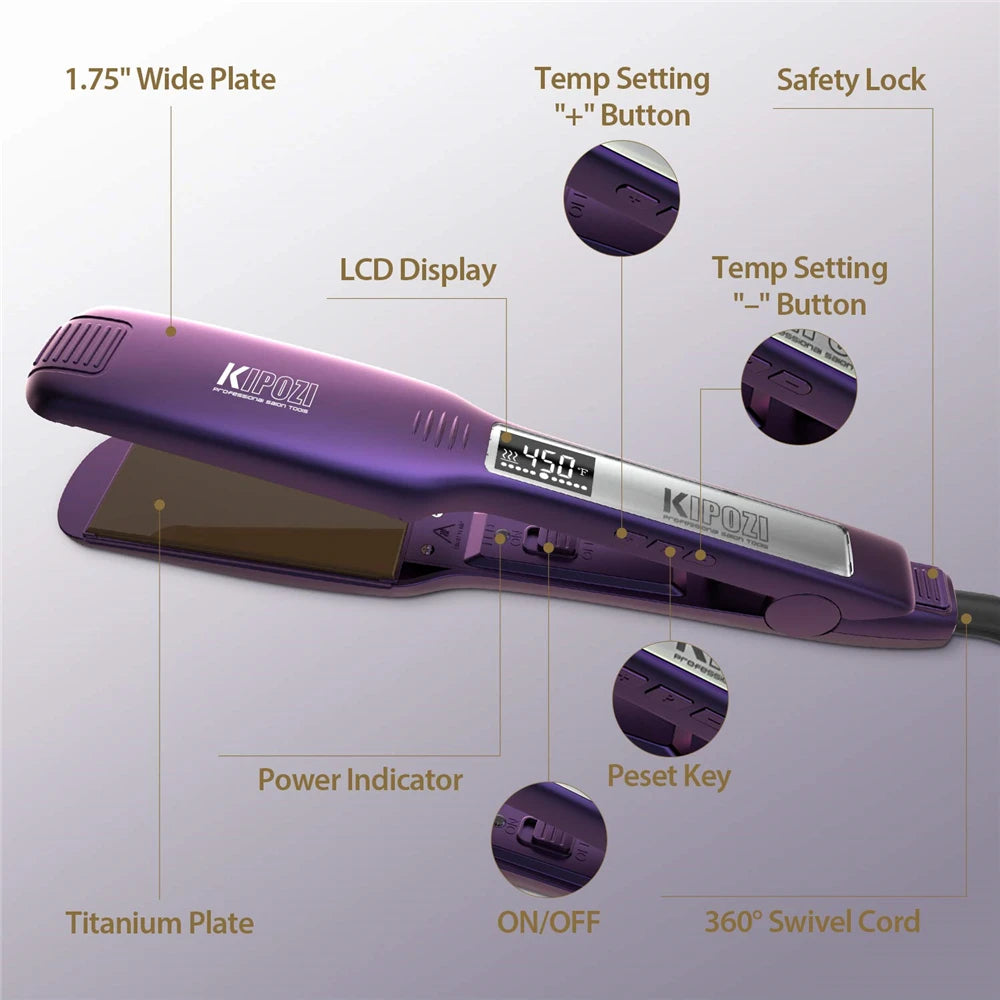 Professional Titanium Flat Iron Hair Straightener W/Dual Voltage
