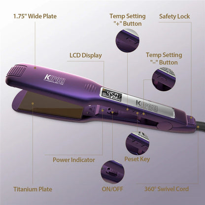 Professional Titanium Flat Iron Hair Straightener W/Dual Voltage