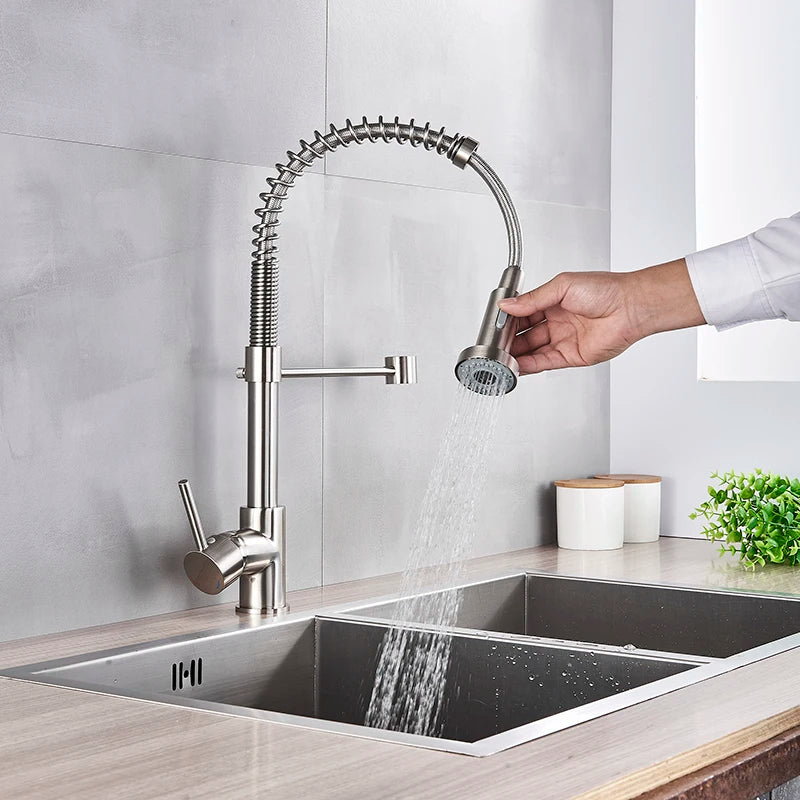 Stainless Steel Spring Brushed Kitchen Sink Faucet