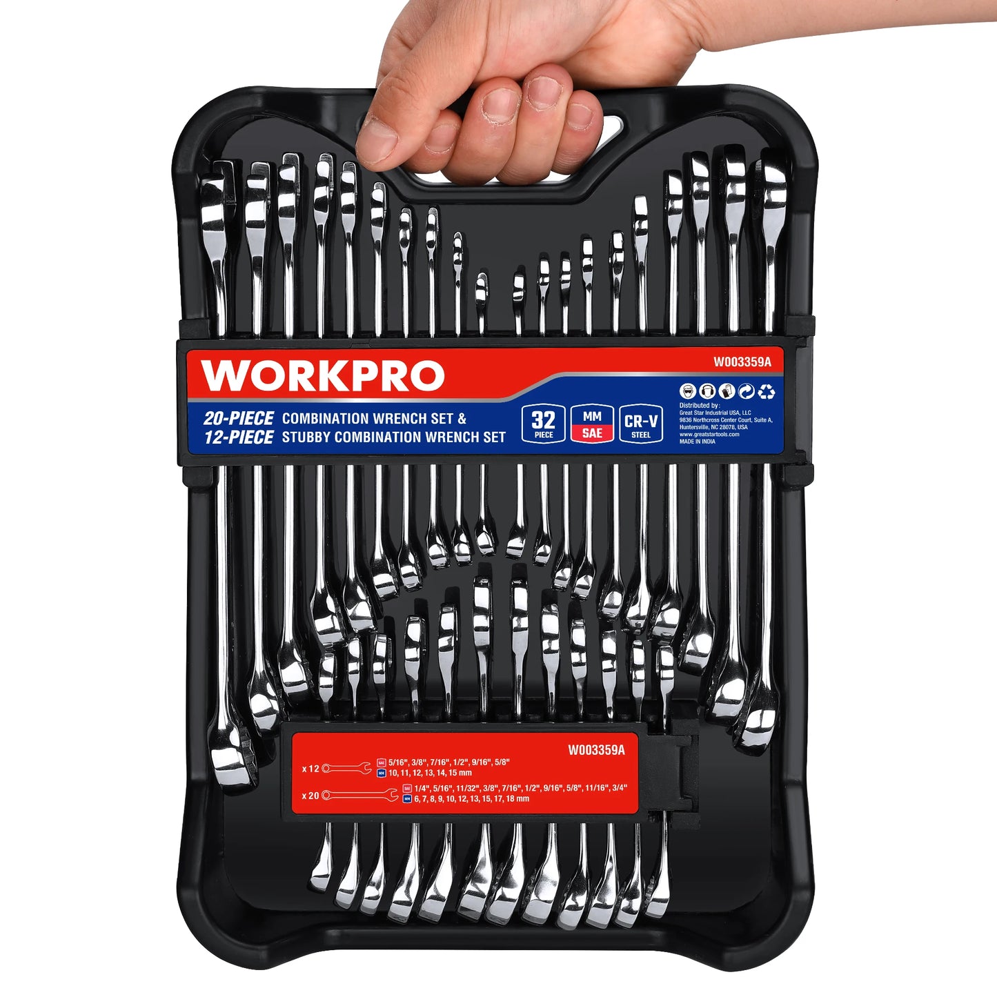 32pcs - SAE & METRIC COMBINATION WRENCH SET IN ORGANIZER