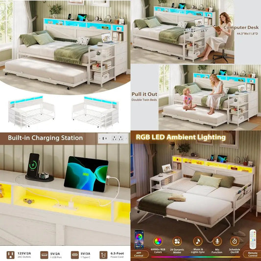 TWIN DAYBED W/STORAGE DRAWERS & POP-UP TRUNDLE