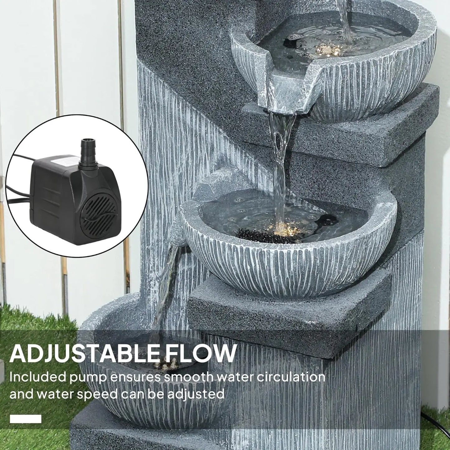 33.5" Tall - 4-TIER OUTDOOR LED RESIN WATER FOUNTAIN/WATERFALL