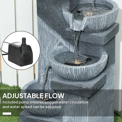 33.5" Tall - 4-TIER OUTDOOR LED RESIN WATER FOUNTAIN/WATERFALL