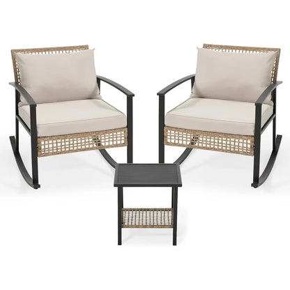 3pcs - OUTDOOR RATTAN ROCKER PATIO/GARDEN FURNITURE SET