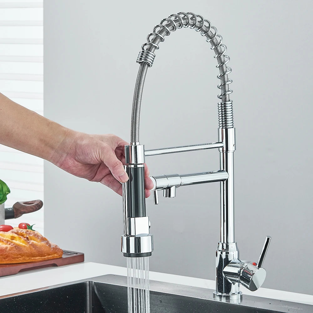 PULL-DOWN CRANE STYLE SPRING KITCHEN SINK FAUCET