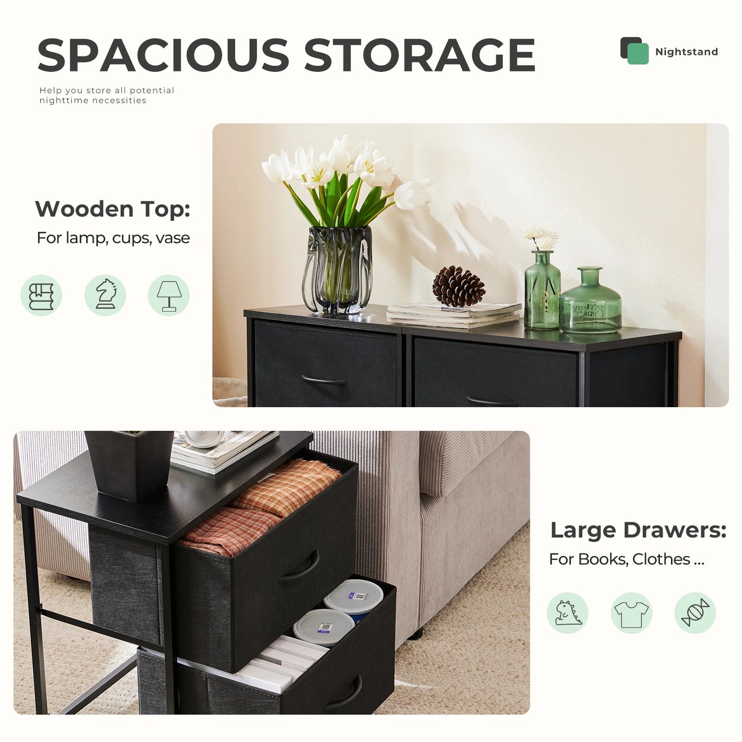 LIVING ROOM CABINET, BEDSIDE NIGHT STANDS