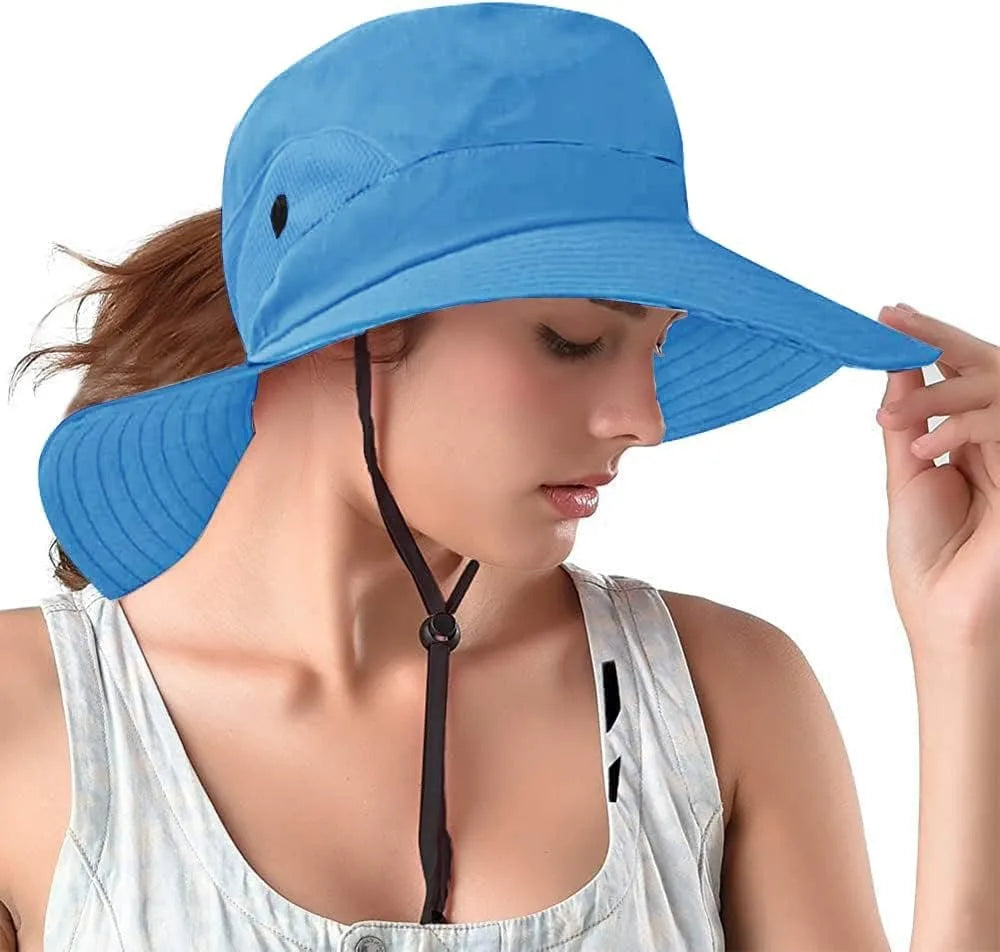 UV PROTECTION PONYTAIL SUN BUCKET HAT