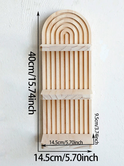 1Pc - Boho 3-Tier Wooden Wall Mounted Arch Shelf Organizer