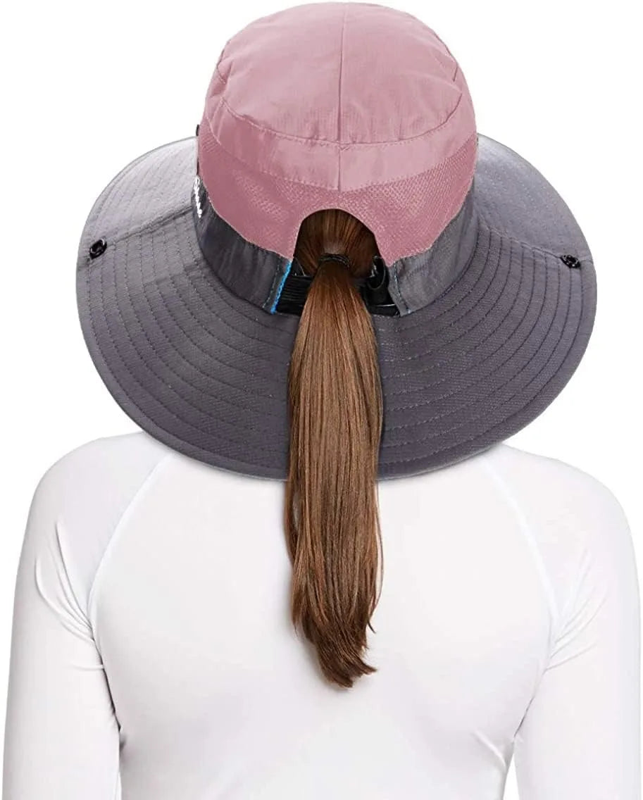 UV PROTECTION PONYTAIL SUN BUCKET HAT