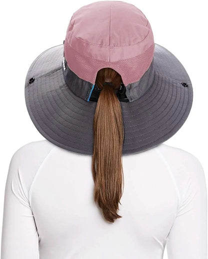 UV PROTECTION PONYTAIL SUN BUCKET HAT