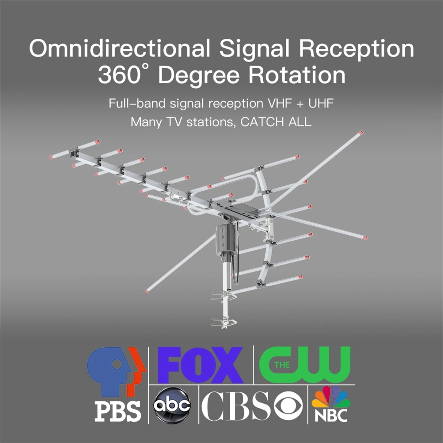 360° Rotation - OUTDOOR BLACK ANTENNA UV 45-230 MHz // 470-860MHz 15-22dB