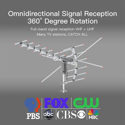 360° Rotation - OUTDOOR BLACK ANTENNA UV 45-230 MHz // 470-860MHz 15-22dB