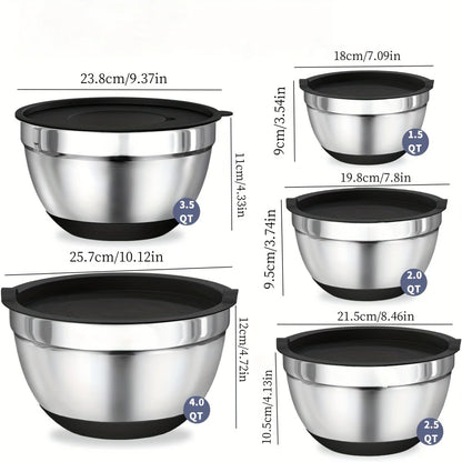 8pcs - STAINLESS STEEL KITCHEN MIXING BOWLS W/AIRTIGHT LIDS