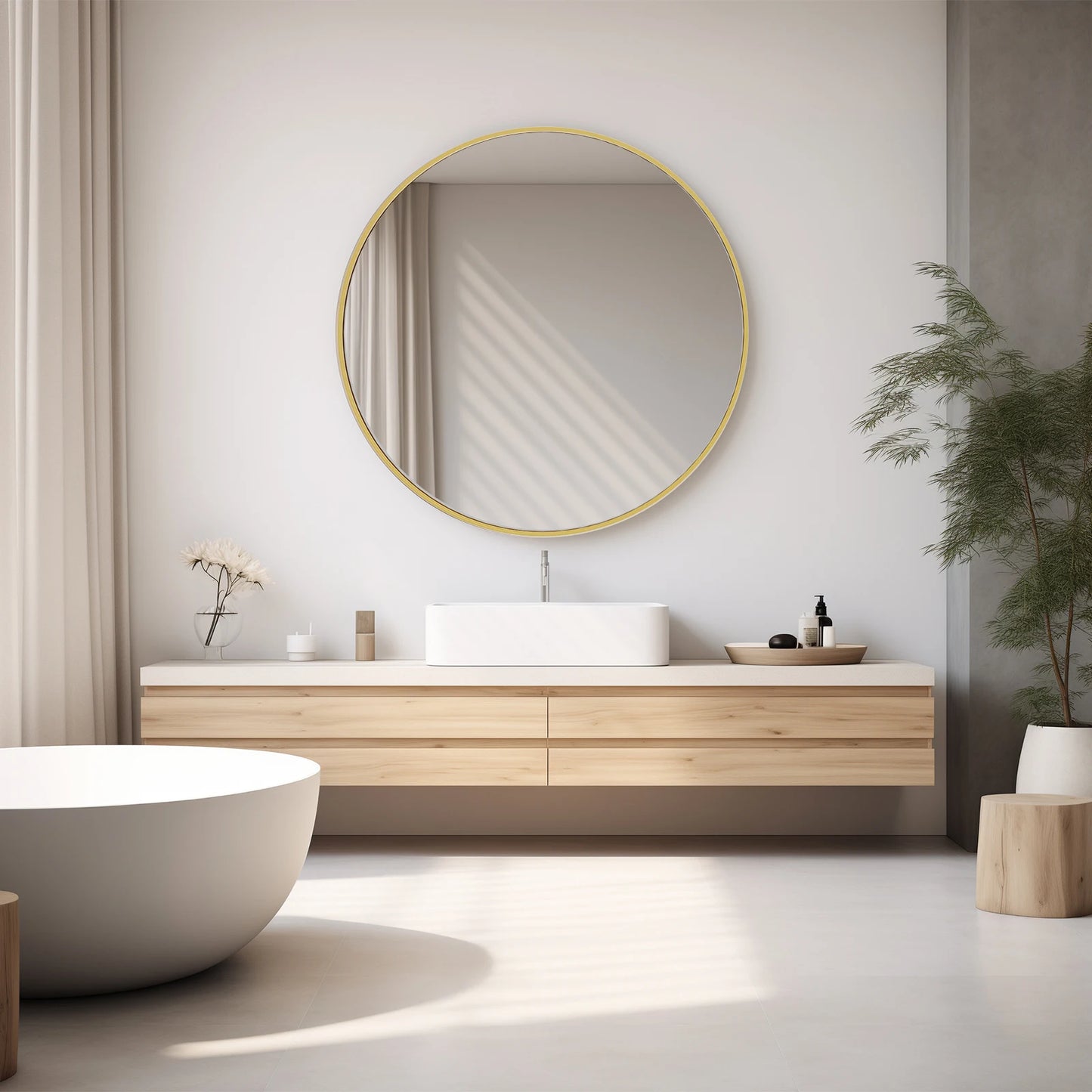 30in - LARGE ROUND TEMPERED GLASS FRAMED VANITY MIRROR