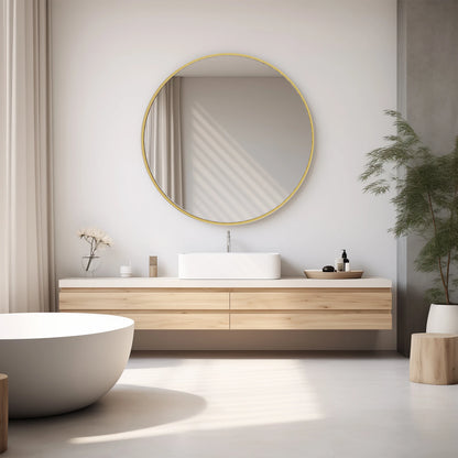 30in - LARGE ROUND TEMPERED GLASS FRAMED VANITY MIRROR
