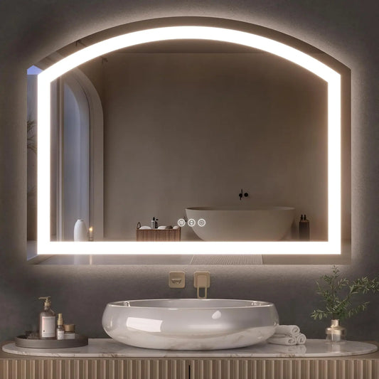 36in X 28in - BEAUTIFUL FAN SHAPED LED FRONT LIT MIRROR