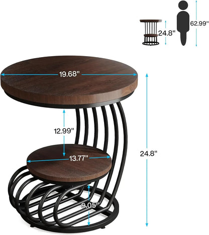 19.68" x 19.68in x 24.8in - ROUND ACCENT END SIDE TABLE 2-TIERS STORAGE