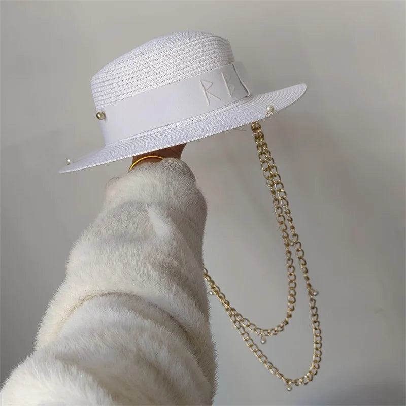 Beach Hat Punk Pearl Chain Crown Sun Hat