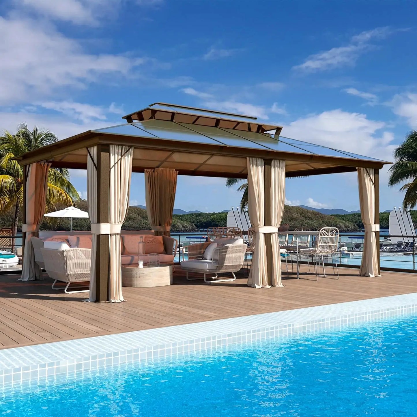 12ft x 20ft - PERMANENT POLYCARBONATE DOUBLE HARDTOP ROOF GAZEBO