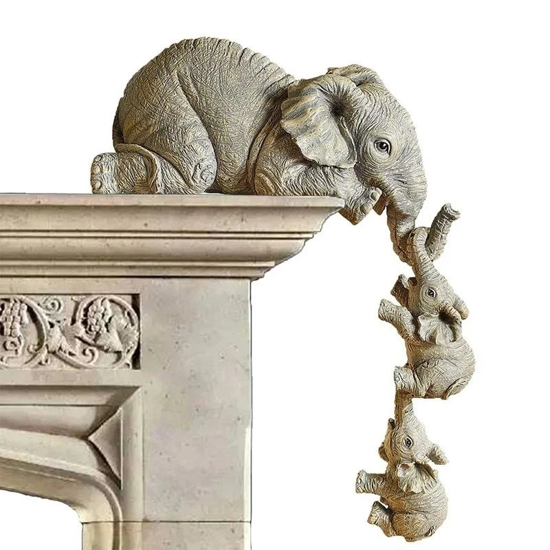 3pcs/Set - CUTE ELEPHANT HOLDING BABIES RESIN CRAFT FIGURINES