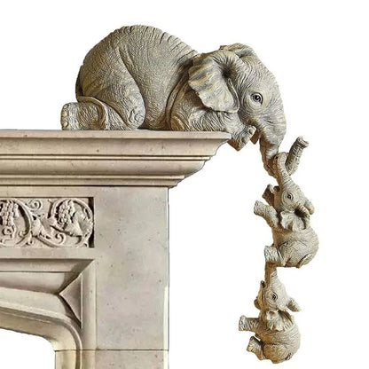 3pcs/Set - CUTE ELEPHANT HOLDING BABIES RESIN CRAFT FIGURINES