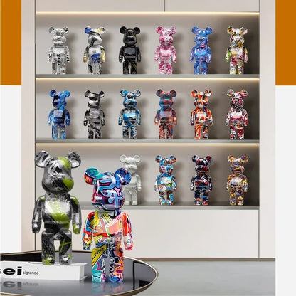 27cm - PAINTED GRAFFITI BEAR RESIN DESKTOP STATUE/ORNAMENTS