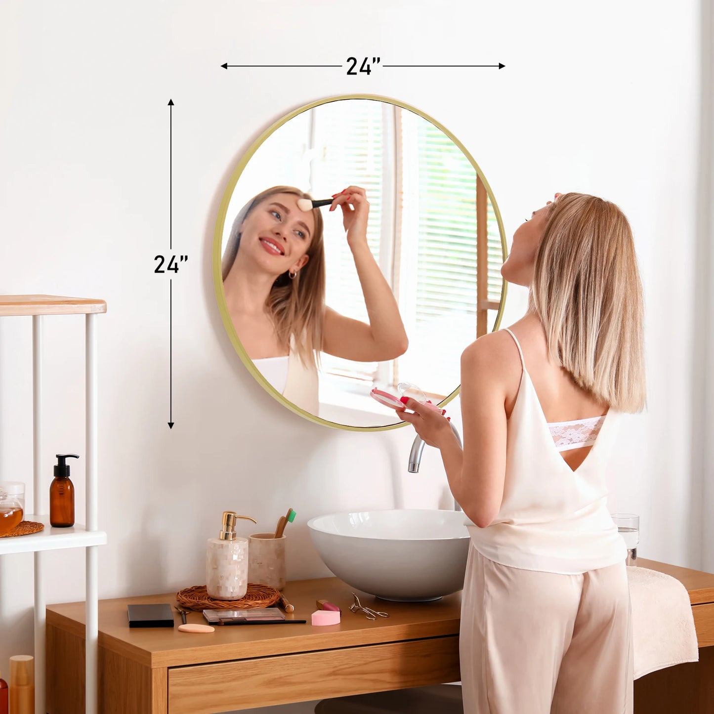 30in - LARGE ROUND TEMPERED GLASS FRAMED VANITY MIRROR