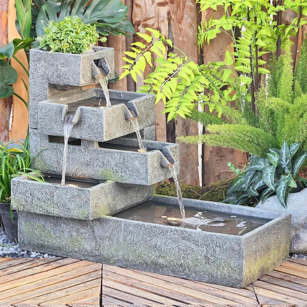 32.5in x 16.5in x 26.4in - 5-TIER INDOOR/OUTDOOR CASCADING WATERFALL/FOUNTAIN W/LED LIGHTS