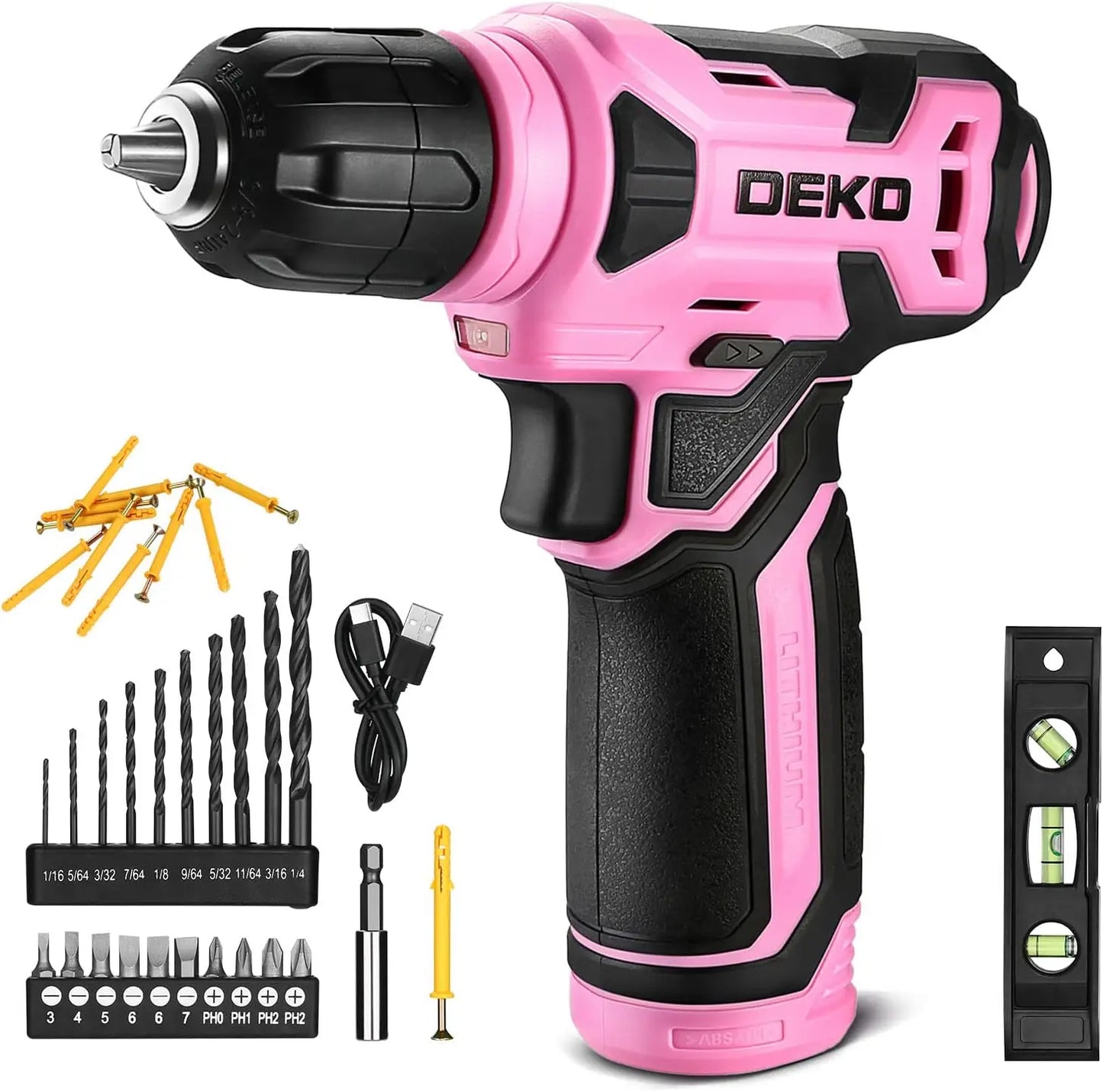 8V, 3/8" Pink Cordless Drill Set with Keyless Chuck