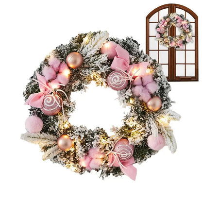 11.81in x 11.81in x 1.97in - CHRISTMAS FRONT DOOR SNOWY FLOCKED WREATHS