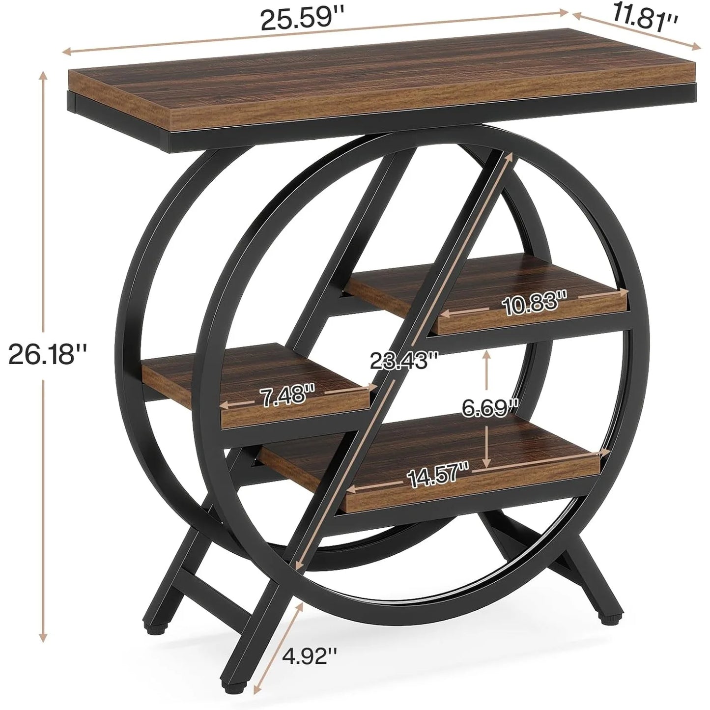 3-Tier - NARROW GEOMETRIC METAL FRAME SIDE TABLE W/STORAGE
