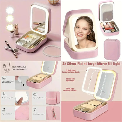 1X/10X MAGNIFICATION PINK FAUX LEATHER LED COMPACT MIRROR