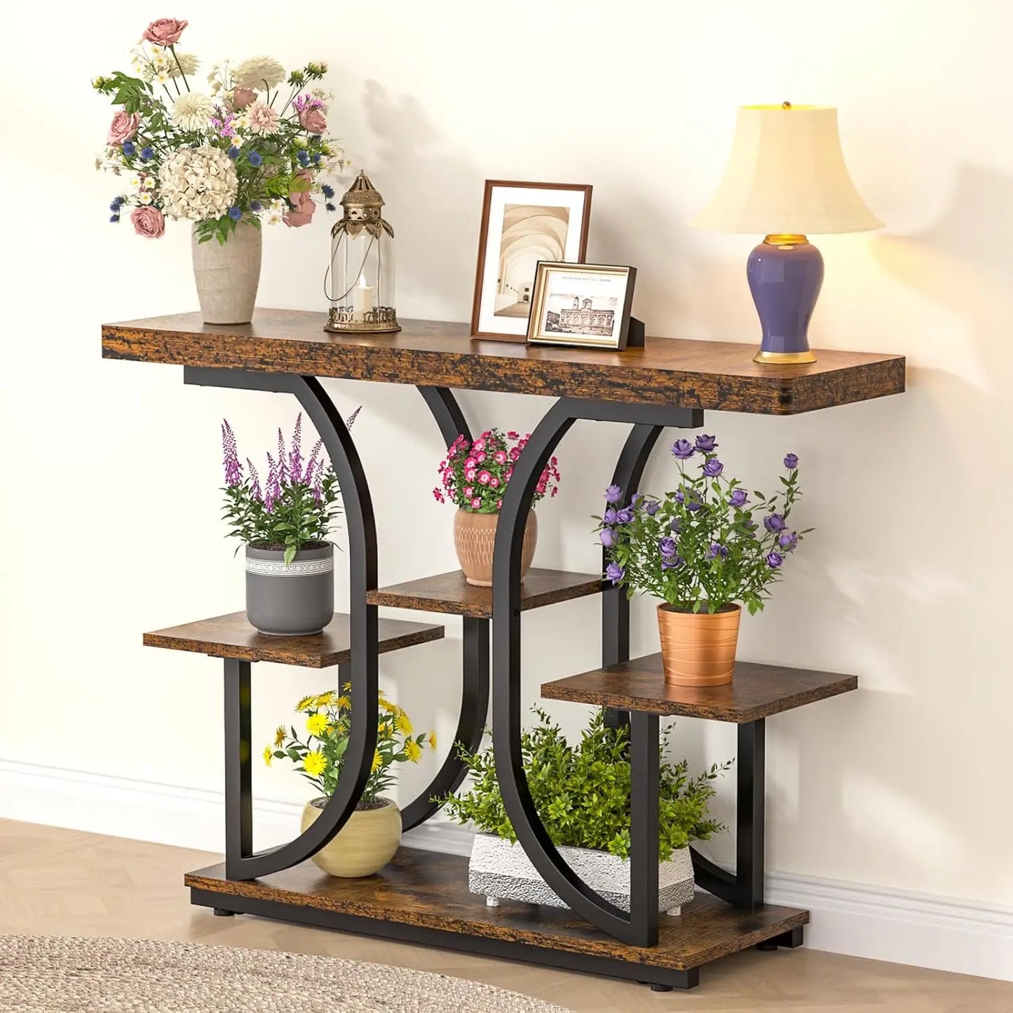 42.5", 5-Tier - RUSTIC CONSOLE ACCENT TABLE W/STORAGE SHELF