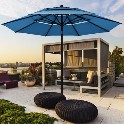 10ft, 3-Tier - OUTDOOR BLUE DOUBLE-SIDED PATIO TABLE UMBRELLAS
