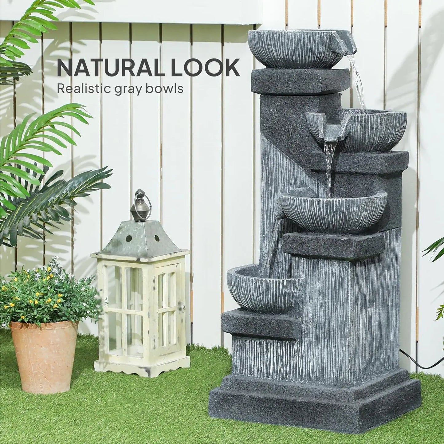 33.5" Tall - 4-TIER OUTDOOR LED RESIN WATER FOUNTAIN/WATERFALL