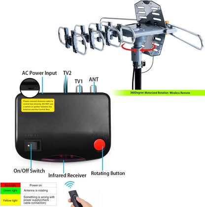 Amplified Outdoor TV Antenna W/360° Motorized Rotation