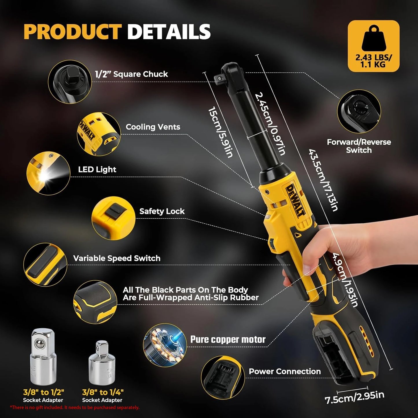 DEWALT DCF515 - Extendable Compact Variable Speed Brushless Ratchet Wrench
